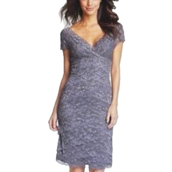 Marina Dress 12P Gunmetal Sequin Lace Stretch Party Cruise Wedding Date NEW - Picture 1 of 16
